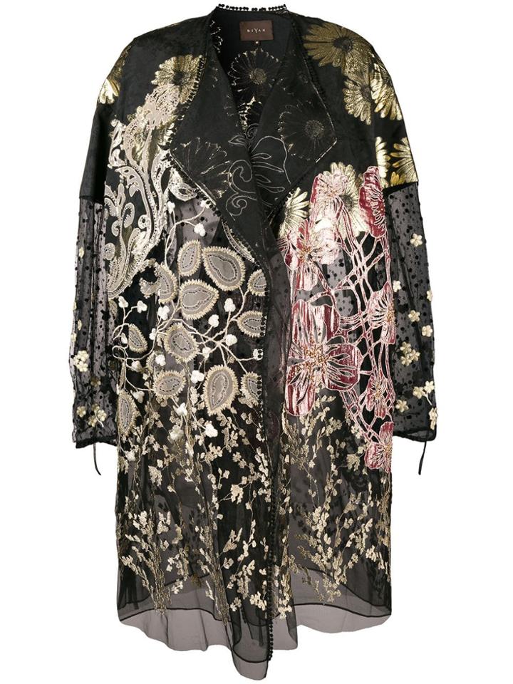 Biyan Floral Embroidered Coat - Black