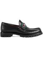 Gucci Leather Web Horsebit Loafers - Black