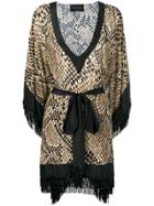 Christian Pellizzari Snake Pattern Fringed Caftan - Neutrals