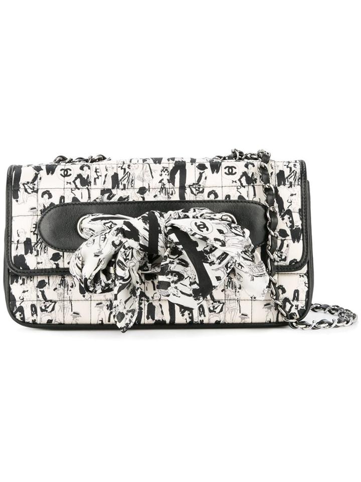 Chanel Vintage Choco Bar Cc Logos Double Chain Shoulder Bag - Black