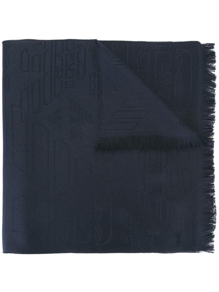 Emporio Armani Logo Jacquard Scarf, Men's, Blue, Wool