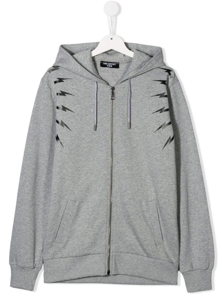 Neil Barrett Kids Teen Fairisle Thunderbolt Hoodie - Grey