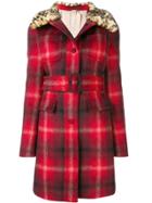 No21 Checked Belted Coat - Red