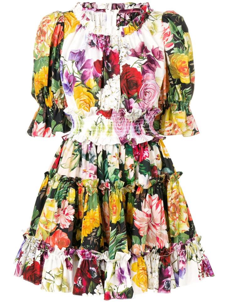 Dolce & Gabbana Floral Print Tiered Dress - White