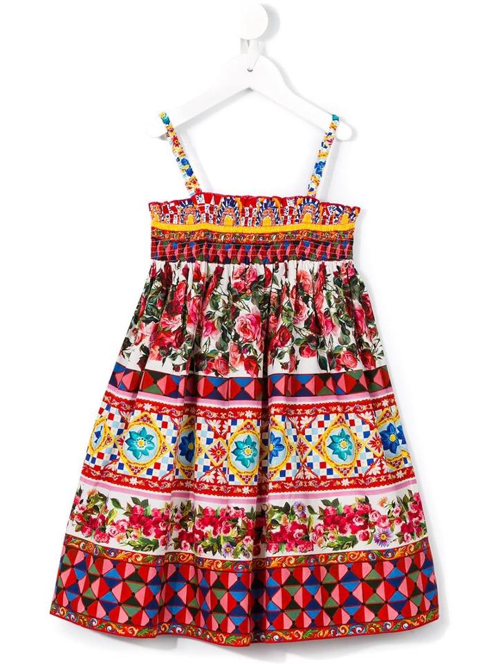 Dolce & Gabbana Kids 'carretto Con Rose' Smocked Dress, Toddler Girl's, Size: 4 Yrs, Red