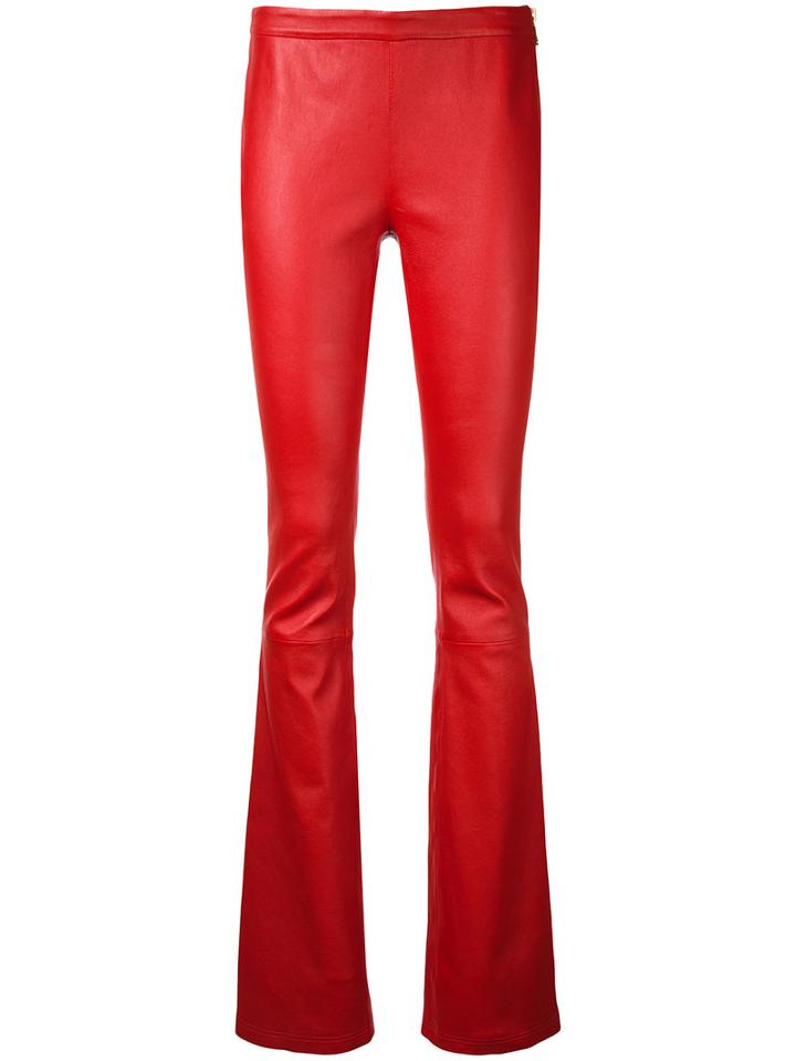 Pierre Balmain Bootcut Leather Trousers, Women's, Size: 40, Red, Lamb Skin