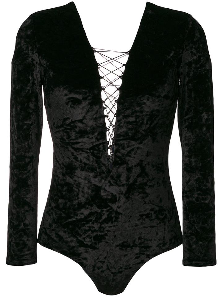 Off-white - Low-cut Long-sleeved Body - Women - Polyester/spandex/elastane - 42, Black, Polyester/spandex/elastane