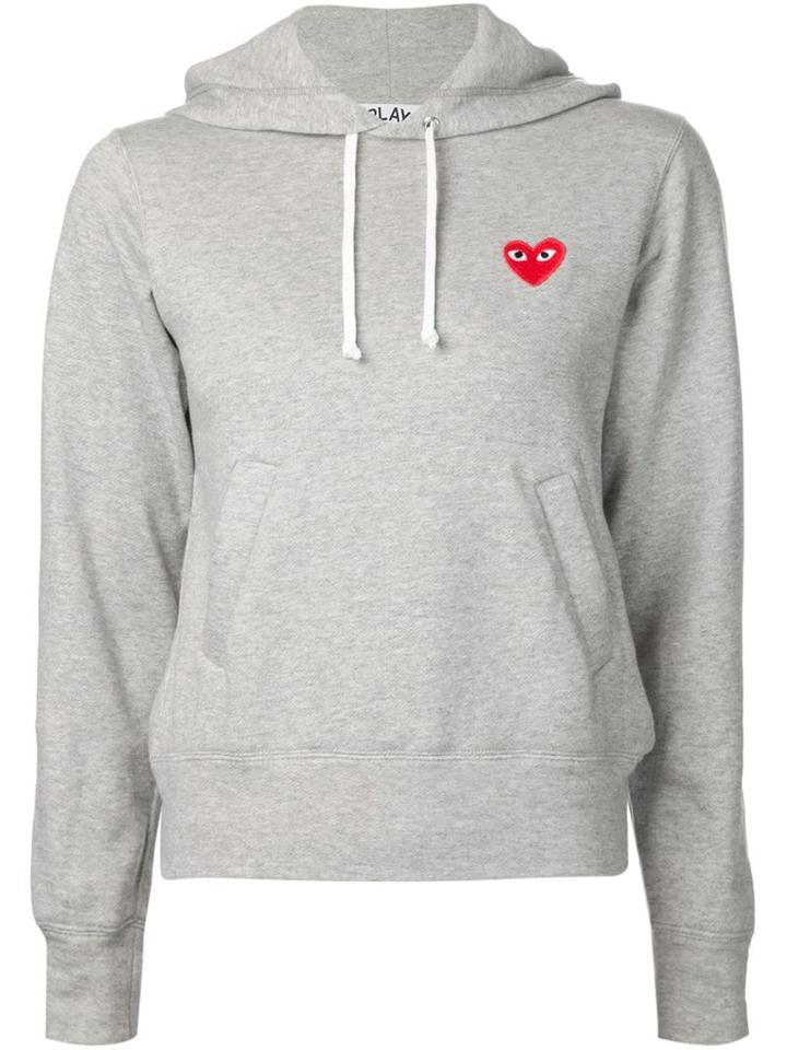 Comme Des Garçons Play Embroidered Heart Hoodie, Women's, Size: Xs, Grey, Cotton