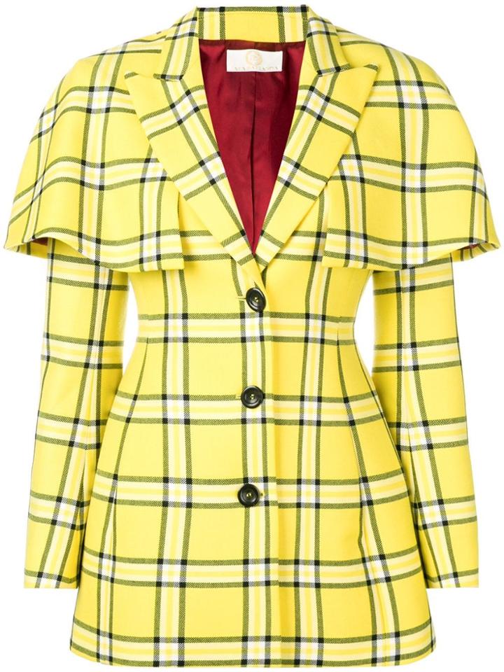 Sara Battaglia Checked Cape Layer Blazer - Yellow & Orange