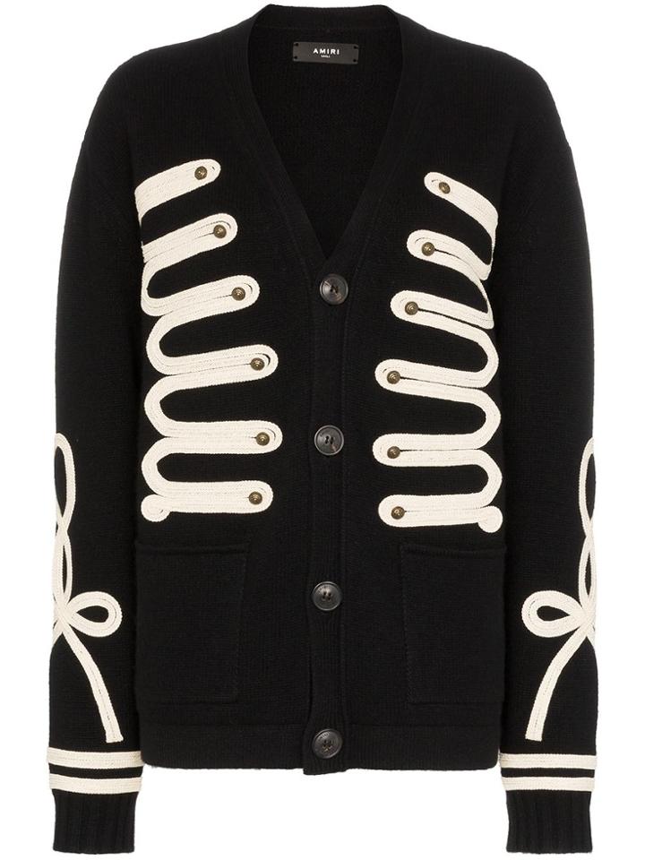 Amiri Appliqued Wool And Cashmere-blend Cardigan - Black