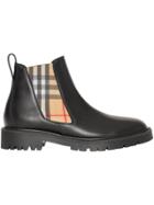 Burberry Vintage Check Detail Leather Chelsea Boots - Black