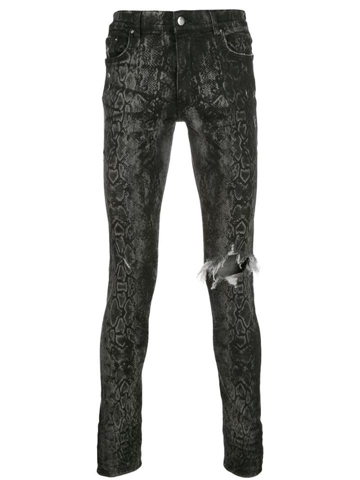 Amiri Distressed Python Skinny Jeans - Grey