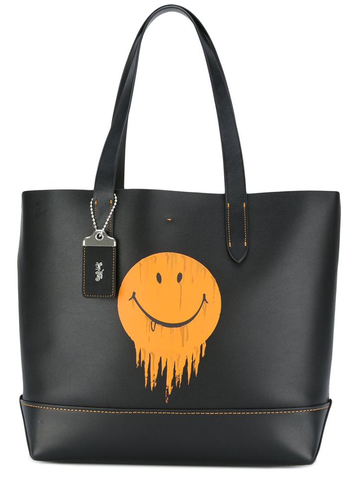 Coach Smiley Print Tote, Men's, Black, Leather