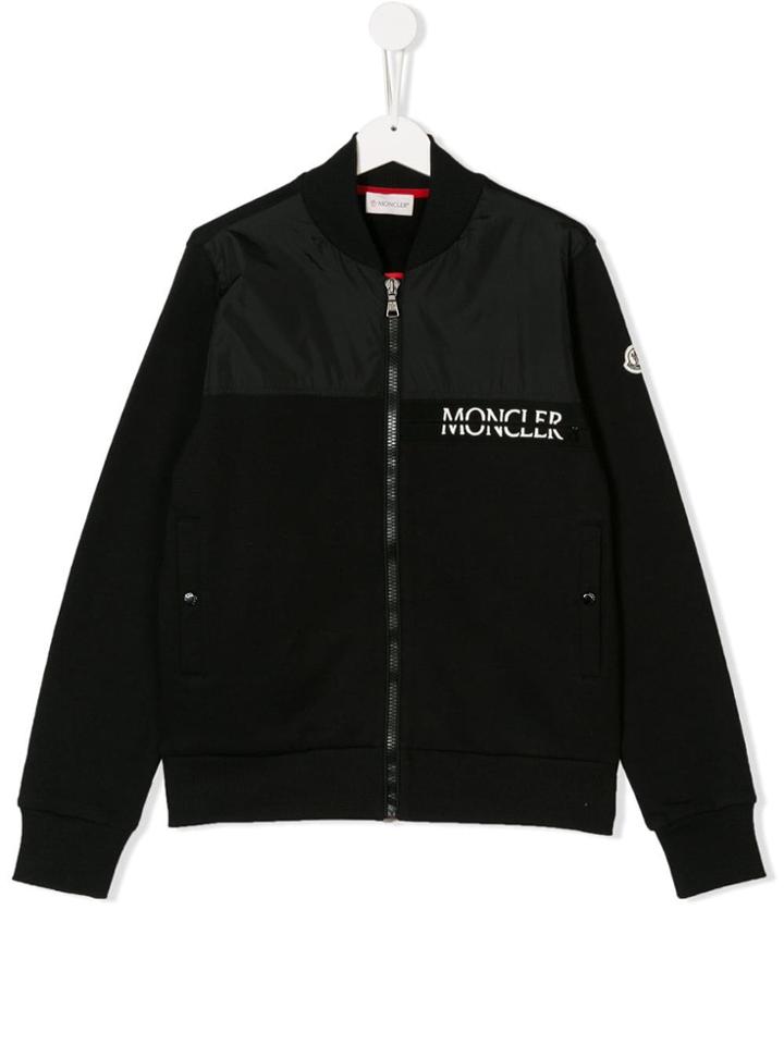 Moncler Kids Logo Embroidered Bomber Jacket - Black