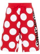 Moschino Dot Print Logo Cotton Shorts - Red