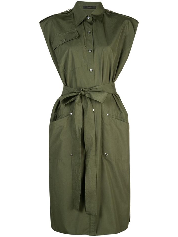 Derek Lam Belted Sleeveless Organic Cotton Button-down Utility Shirt