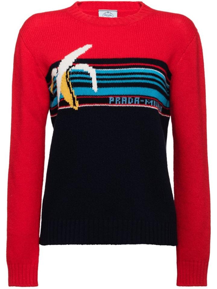 Prada Banana Intarsia Logo Wool Sweater - Red