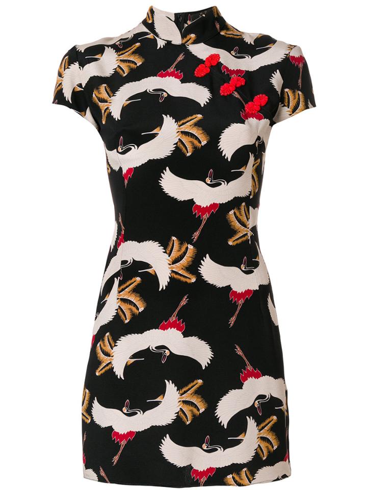 De La Vali Bird Print Dress - Black