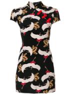 De La Vali Bird Print Dress - Black