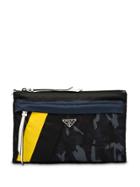 Prada Saffiano Leather And Nylon Pouch - Blue