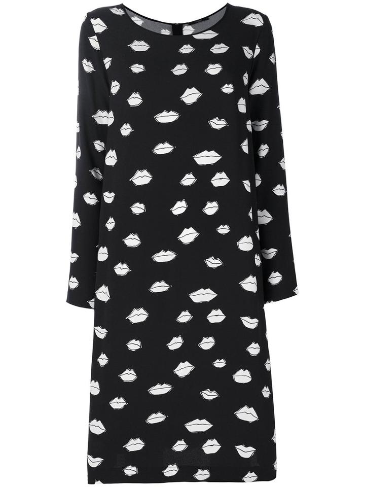 Odeeh - Kiss Print Dress - Women - Silk/acetate/viscose - 38, Black, Silk/acetate/viscose