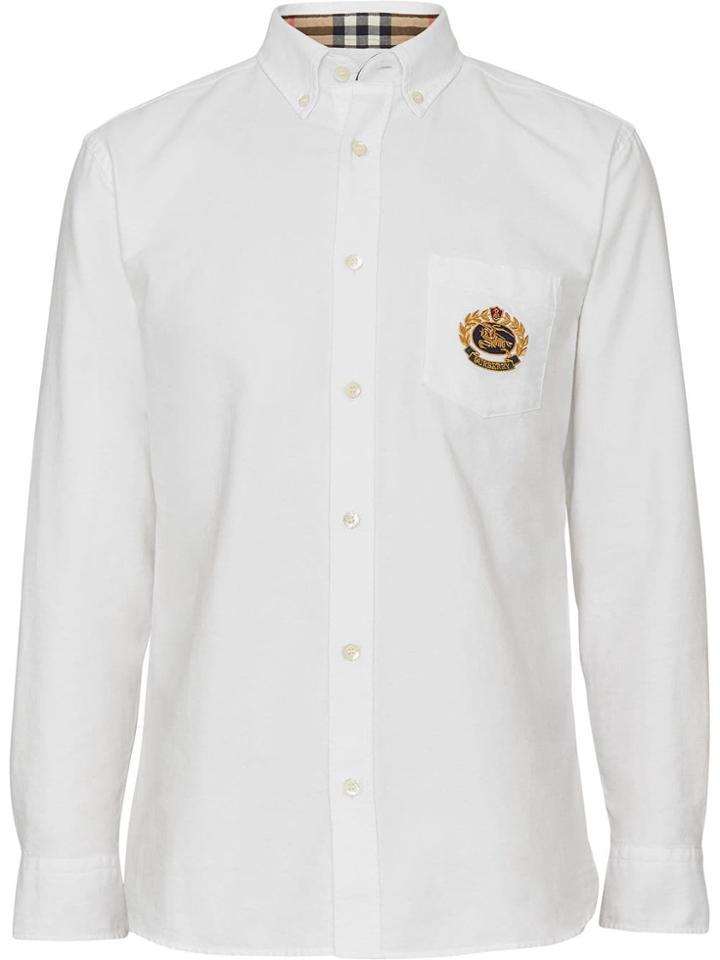 Burberry Embroidered Archive Logo Cotton Oxford Shirt - White