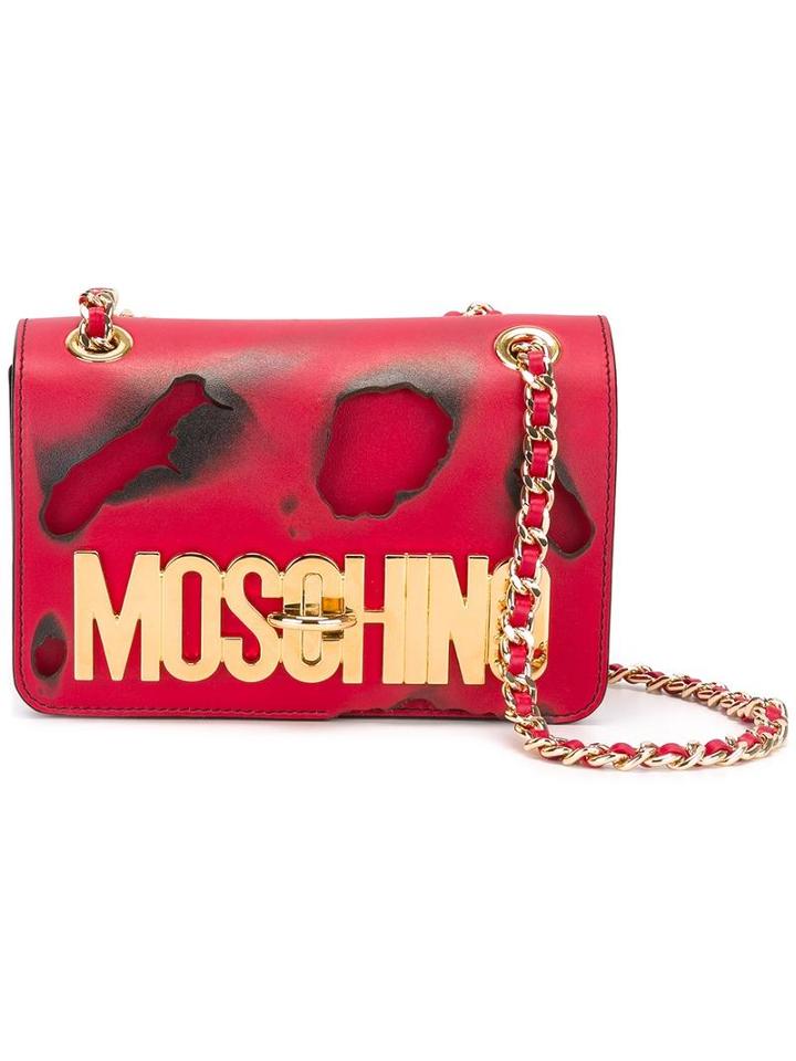 Moschino Burned Effect Shoulder Bag, Women's, Red
