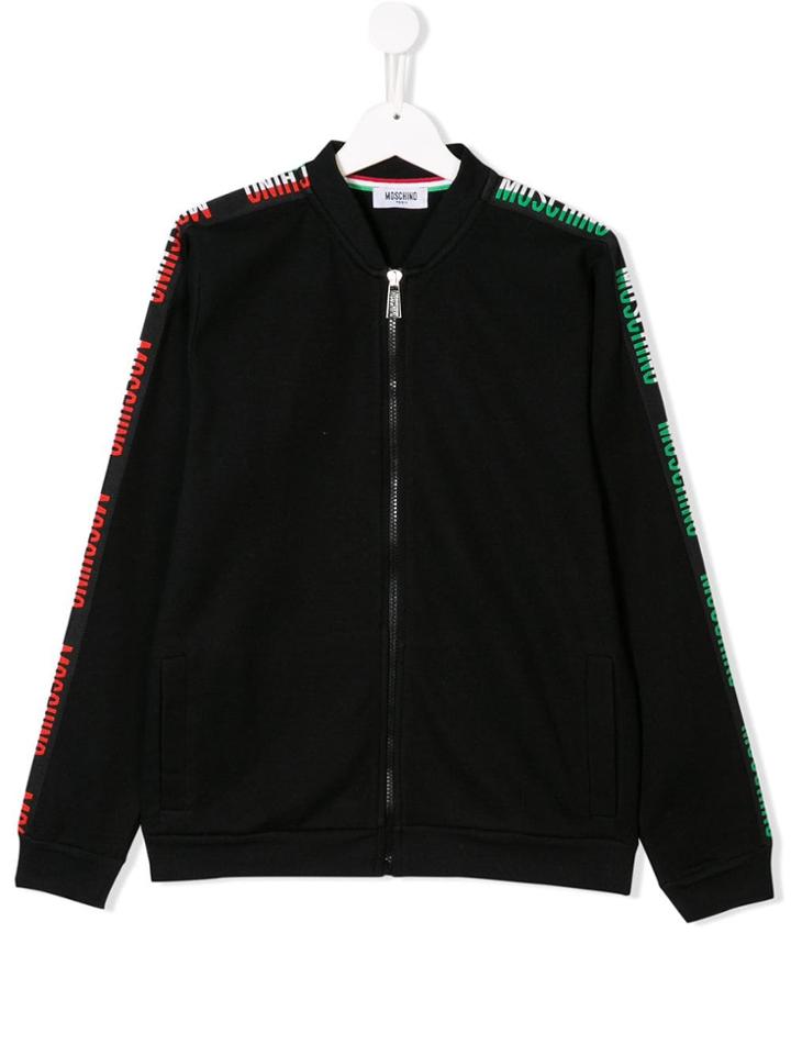 Moschino Kids Teen Logo Stripe Bomber Jacket - Black