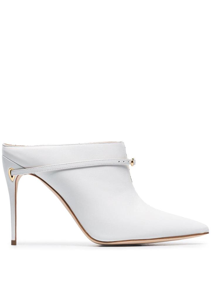 Jennifer Chamandi White Alberto 105 Snake Print Leather Mules