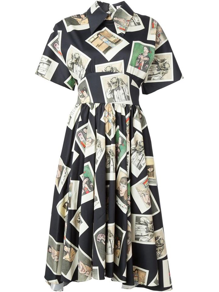 Olympia Le-tan 'kawabata Araki' Day Dress, Women's, Size: 36, Black, Cotton/spandex/elastane