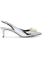 Marco De Vincenzo Silver Crystal 45 Patent Leather Slingbacks -