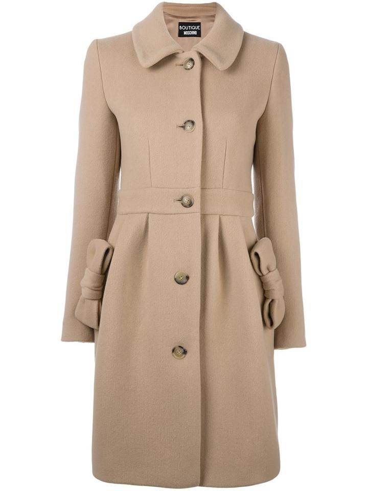 Boutique Moschino Bow Detail Coat, Women's, Size: 42, Nude/neutrals, Acetate/rayon/virgin Wool/other Fibers