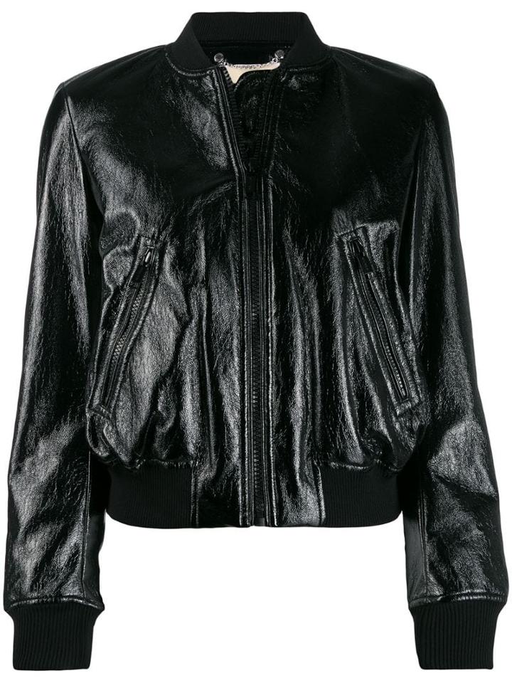 Michael Kors Collection Patent Bomber Jacket - Black