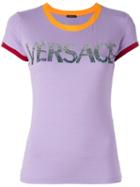 Versace - Contrast Cuff Logo T-shirt - Women - Spandex/elastane/viscose - 40, Pink/purple, Spandex/elastane/viscose