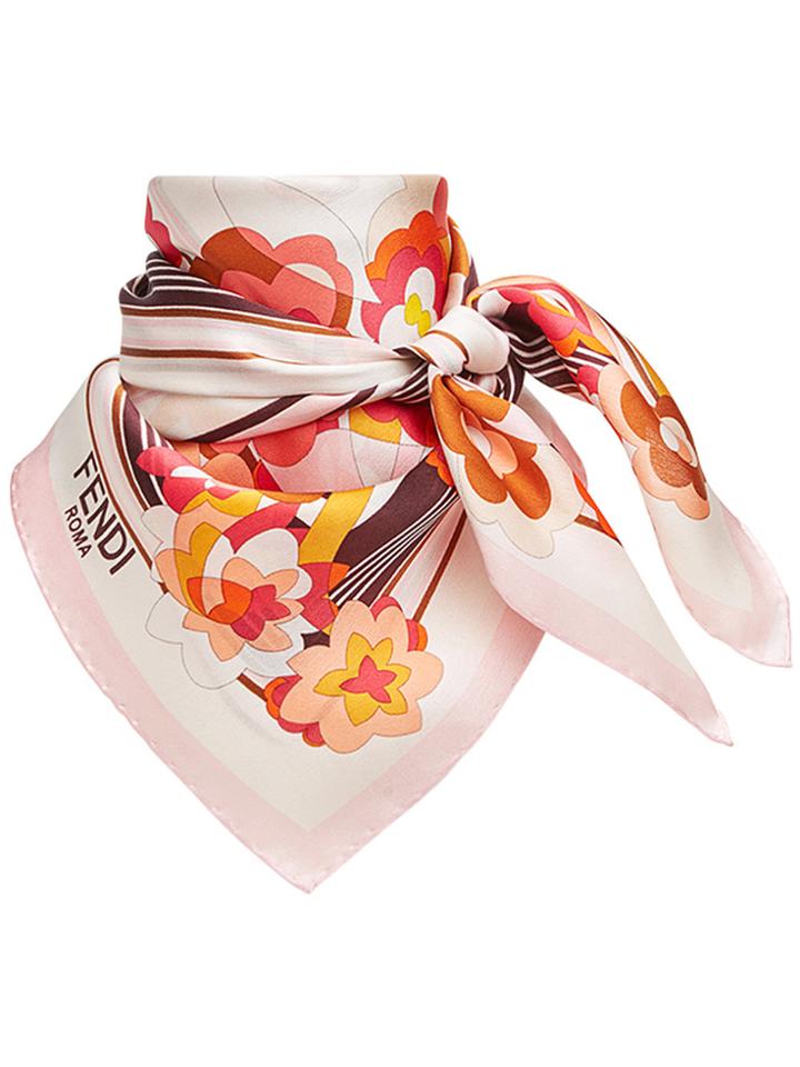 Fendi Floral Square Scarf - Pink & Purple