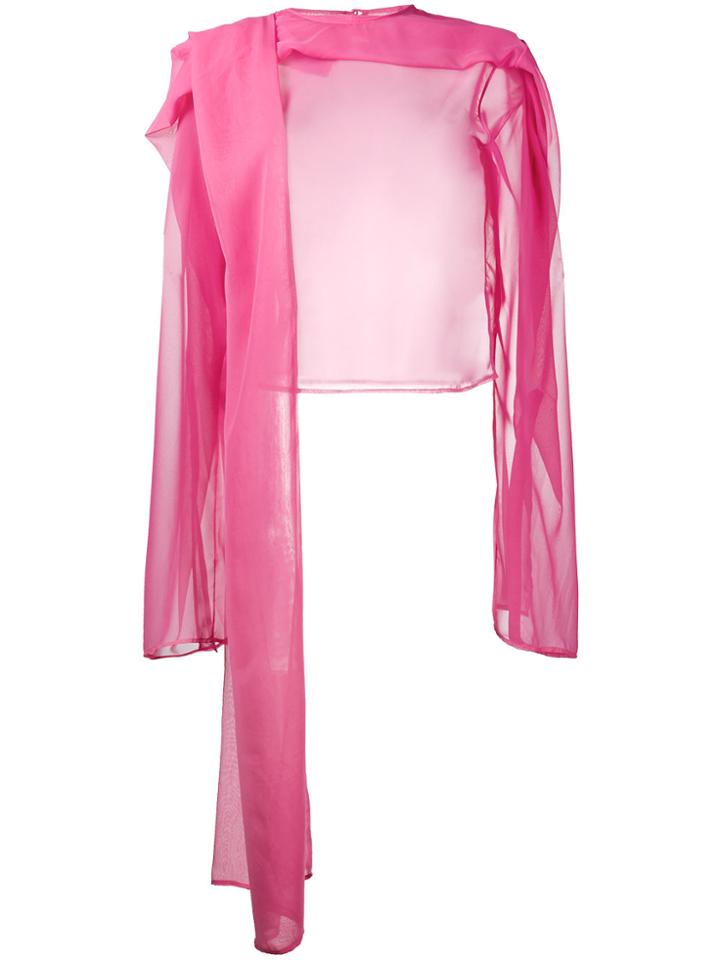 Y / Project Sheer Draped Long Sleeve Top - Pink & Purple