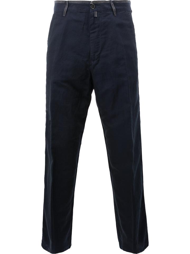 Dries Van Noten Straight Leg Chino Trousers, Men's, Size: 50, Blue, Cotton/linen/flax