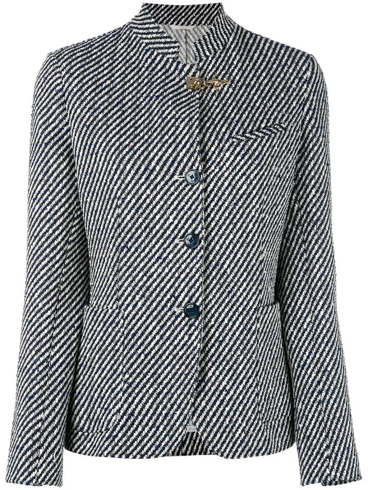 Fay - Striped Standing Collar Blazer - Women - Cotton/polyamide/polyester/cupro - 46, Black, Cotton/polyamide/polyester/cupro