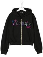 Young Versace Teen Embroidered Logo Zip Hoodie - Black