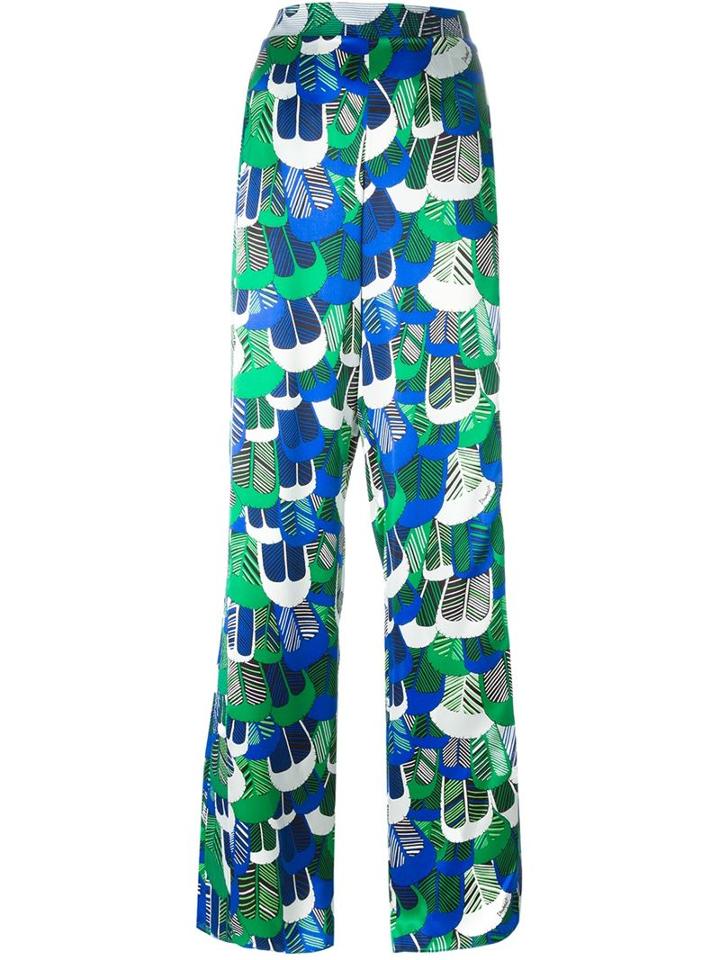 Dsquared2 Patterned Wide Leg Trousers, Women's, Size: 40, Green, Silk