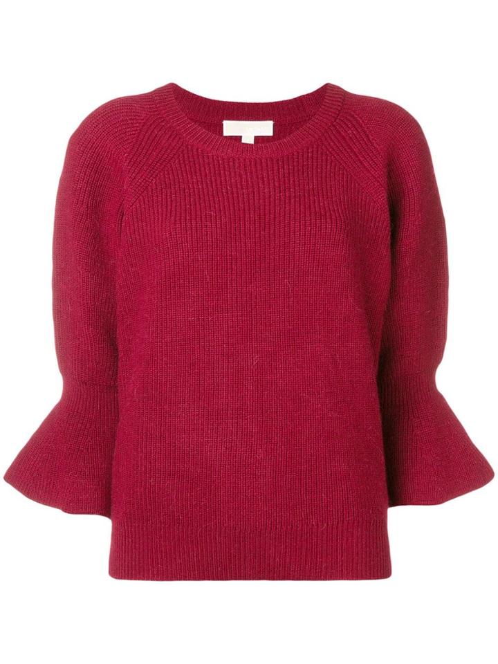 Michael Michael Kors Ribbed Knit Flute Sleeve Sweater - Red