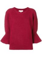 Michael Michael Kors Ribbed Knit Flute Sleeve Sweater - Red