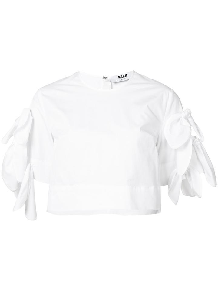 Msgm Ribbon Sleeve Crop Top, Women's, Size: 40, White, Cotton/spandex/elastane