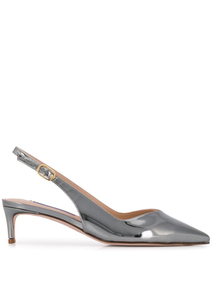 Stuart Weitzman Slingback Low Heel Pumps - Silver
