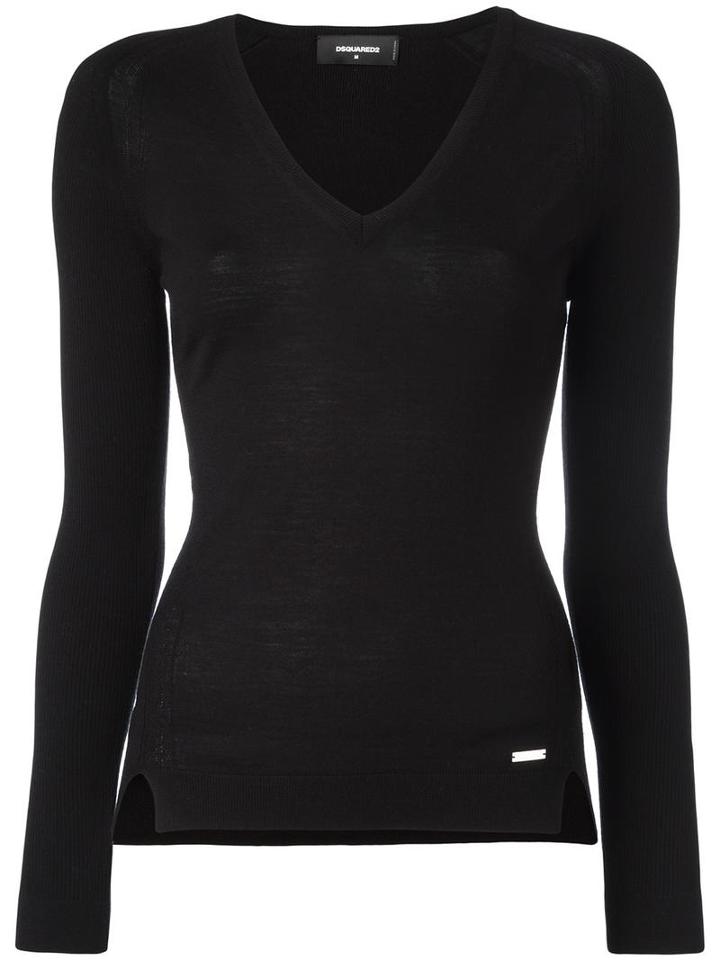 Dsquared2 Slim V-neck Jumper, Women's, Size: Medium, Black, Wool