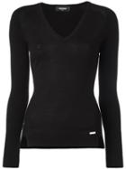 Dsquared2 Slim V-neck Jumper, Women's, Size: Medium, Black, Wool
