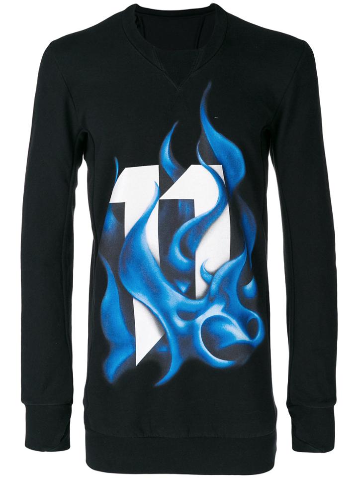 11 By Boris Bidjan Saberi Printed V-neck Sweatshirt - Black