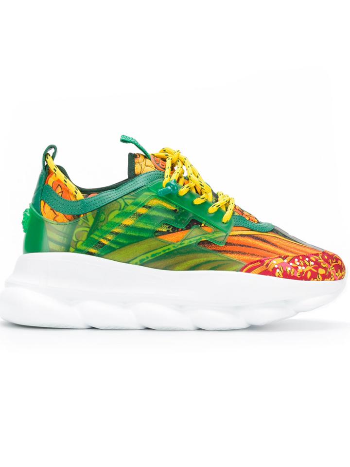Versace Chain Reaction Printed Runner Sneakers - Green