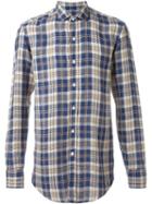 Salvatore Piccolo Plaid Button Down Shirt, Men's, Size: 41, Blue, Linen/flax