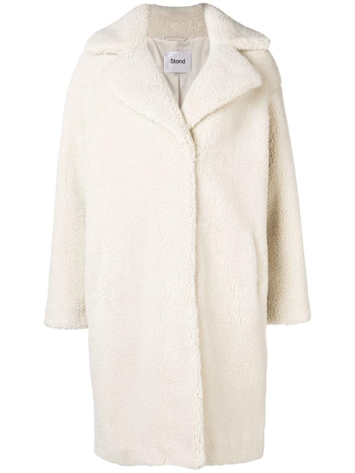 Stand Textured Mid-length Coat - White